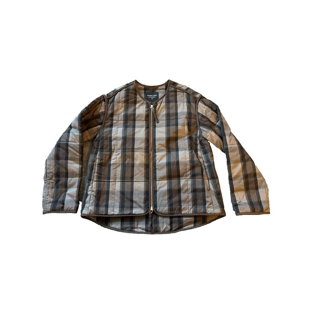Everlane PRIMALOFT Women Brown Plaid Cotton Lined Full Zip Cozy Puffer Jacket XS - Picture 3 of 13